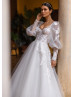 Ivory Embroidered Lace Tulle Wedding Dress With Detachable Sleeves